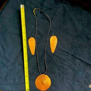 Copper/leather Necklace and earring set